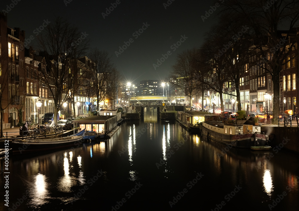 Amsterdam canal at night