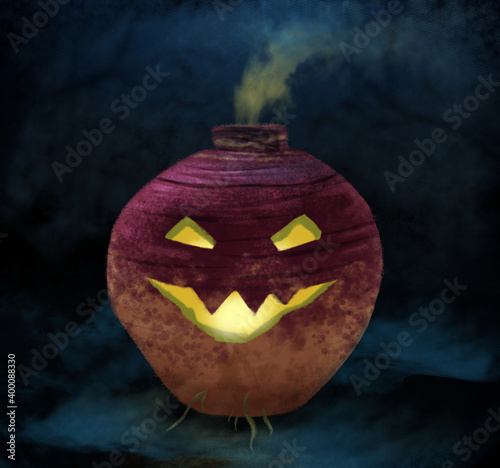 Quadro em tela An illustration of a spooky halloween turnip lantern