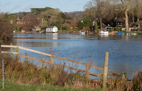 The River Thames near Cookham and Cock Marsh, Berkshire, UK, photographed on a cold, sunny winter's day. photo