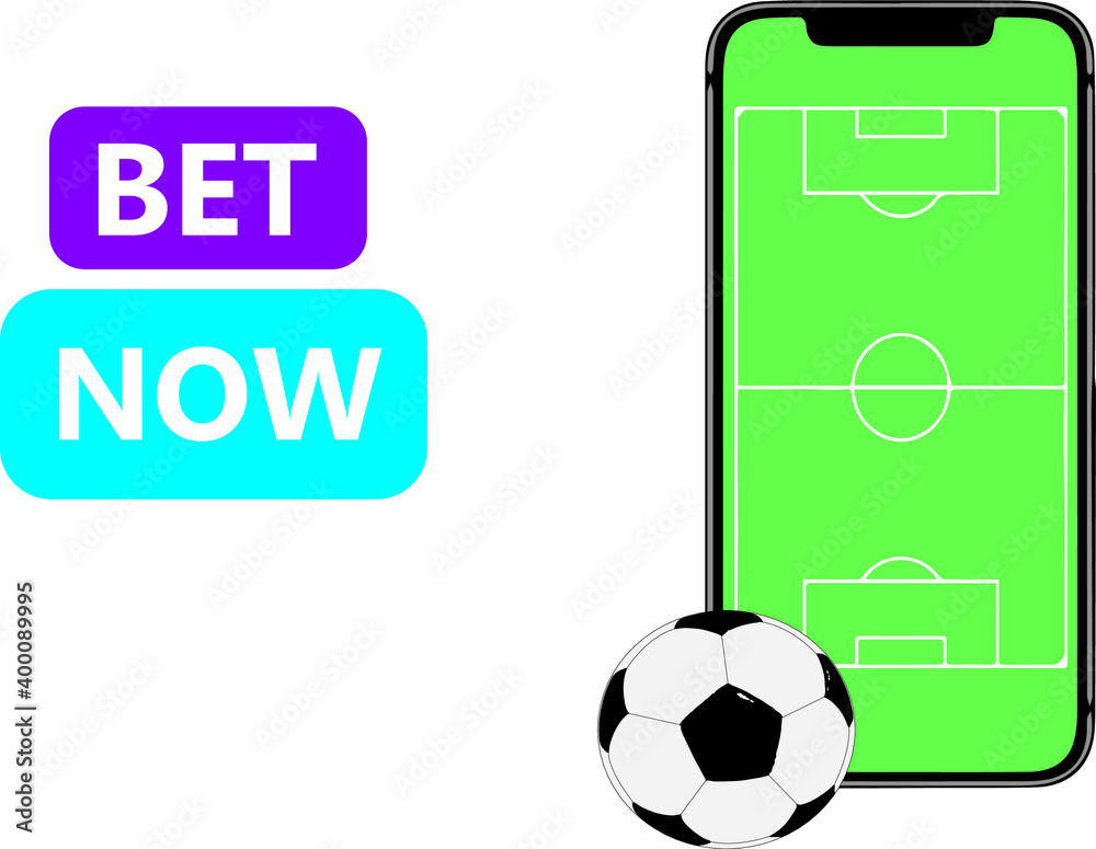 Sports betting advertising banner design. Soccer ball smartphone