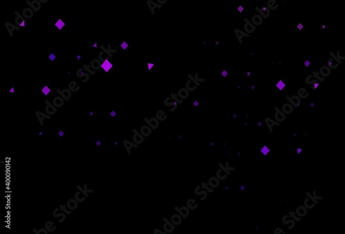 Dark purple vector background with triangles, circles, cubes.