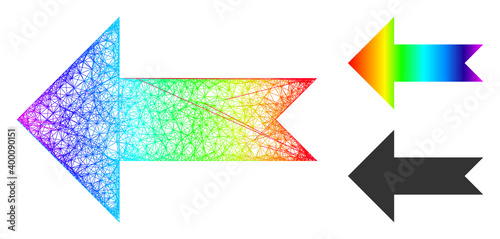 Spectrum colorful wire frame arrow left, and solid spectral gradient arrow left icon. Wire frame 2D net geometric symbol based on arrow left icon, generated from crossing lines.