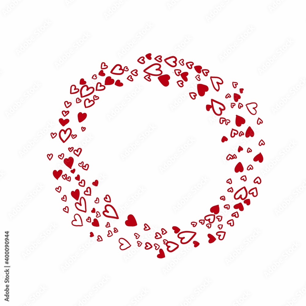 Valentine's Day background. Happy valentine. Valentine's wreath with red hearts.