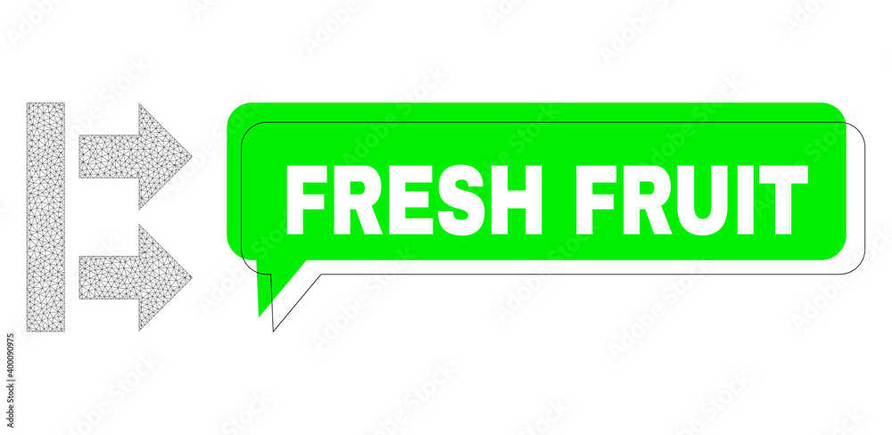Misplaced Fresh Fruit green chat cloud and bring right wireframe model. Vector flat bring right, created from triangles. Green chat includes Fresh Fruit caption inside black frame, and color cloud. Misplaced Fresh Fruit green chat cloud and bring right wireframe model. Vector flat bring right, created from triangles. Green chat includes Fresh Fruit caption inside black frame, and color cloud.