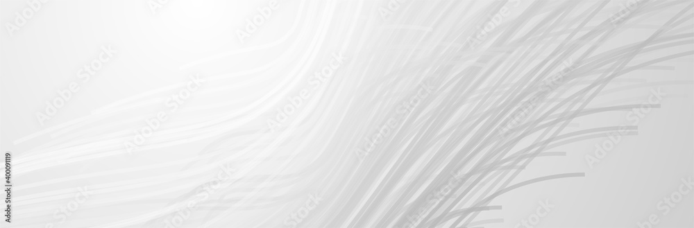White abstract background. Neutral thin line pattern. Wave shape. Calm gray backdrop. Blank vector banner template. Empty space