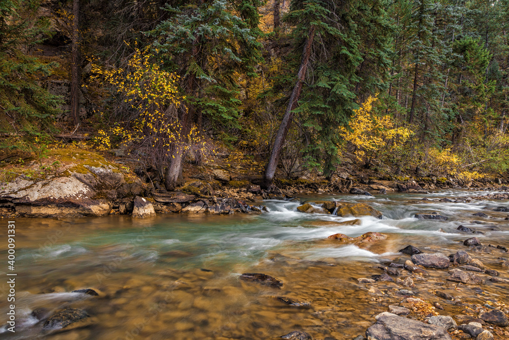 Colorado stream in the woods at autumn