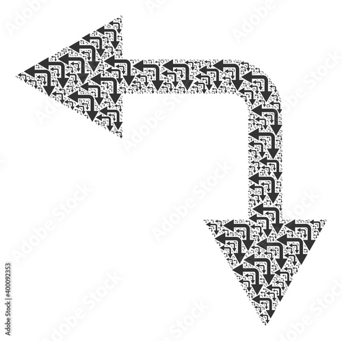 Fractal composition from bifurcation arrow left down. Flat vector bifurcation arrow left down mosaic is organized from randomized recursive bifurcation arrow left down items.