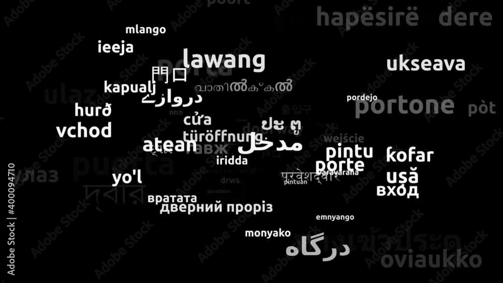 Doorway Translated in 63 Worldwide Languages Endless Looping 3d Zooming Wordcloud Mask Doorway Translated in 63 Worldwide Languages Endless Looping 3d Zooming Wordcloud Mask