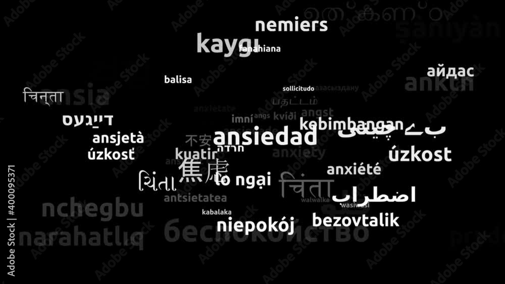Anxiety Translated in 56 Worldwide Languages Endless Looping 3d Zooming Wordcloud Mask Anxiety Translated in 56 Worldwide Languages Endless Looping 3d Zooming Wordcloud Mask