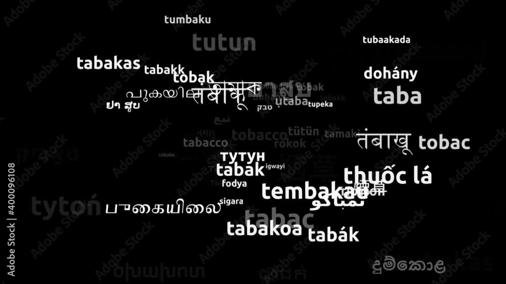 Tobacco Translated in 68 Worldwide Languages Endless Looping 3d Zooming Wordcloud Mask Tobacco Translated in 68 Worldwide Languages Endless Looping 3d Zooming Wordcloud Mask