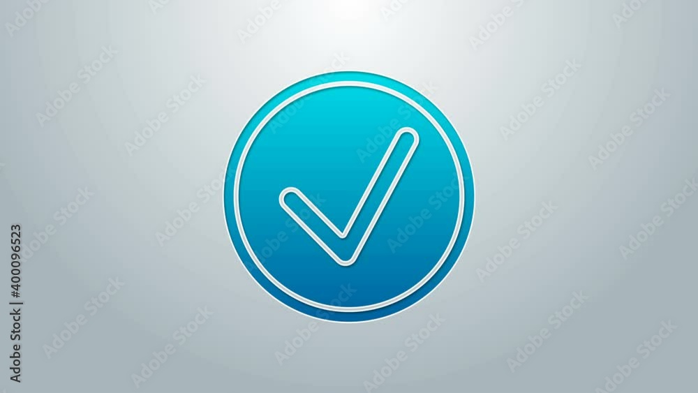Blue line Check mark in circle icon isolated on grey background. Choice button sign. Checkmark symbol. 4K Video motion graphic animation Blue line Check mark in circle icon isolated on grey background. Choice button sign. Checkmark symbol. 4K Video motion graphic animation