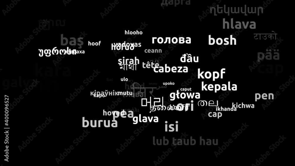 Head Translated in 72 Worldwide Languages Endless Looping 3d Zooming Wordcloud Mask Head Translated in 72 Worldwide Languages Endless Looping 3d Zooming Wordcloud Mask