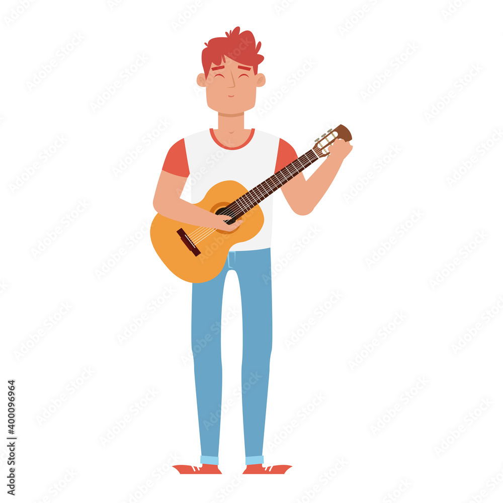 Isolated man with guitar hygge style icon - Vector Isolated man with guitar hygge style icon - Vector