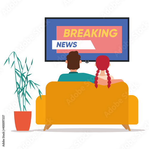 People watch tv news hygge style design ilustration - Vector