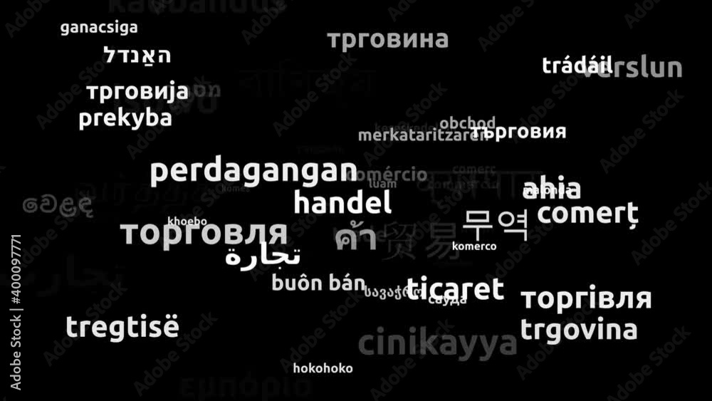 Trade Translated in 62 Worldwide Languages Endless Looping 3d Zooming ...