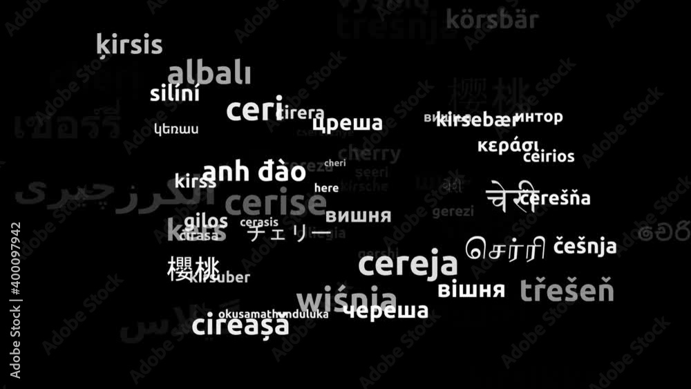 Cherry Translated in 71 Worldwide Languages Endless Looping 3d Zooming Wordcloud Mask Cherry Translated in 71 Worldwide Languages Endless Looping 3d Zooming Wordcloud Mask