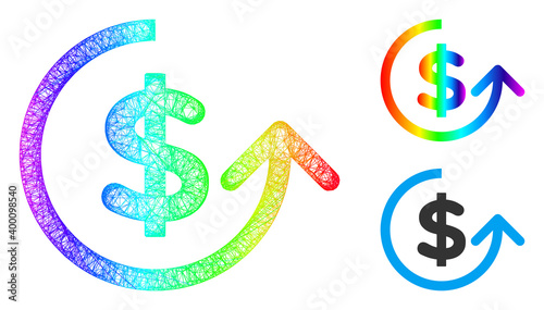 Spectral colorful net chargeback, and solid spectrum gradient chargeback icon. Crossed carcass 2D net geometric image based on chargeback icon, made with crossed lines.