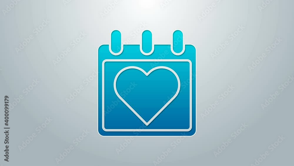 Blue line Calendar with heart icon isolated on grey background. Valentines day. Love symbol. February 14. 4K Video motion graphic animation Blue line Calendar with heart icon isolated on grey background. Valentines day. Love symbol. February 14. 4K Video motion graphic animation