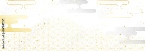 日本の伝統模様を用いたシンプルな横長の背景イラスト