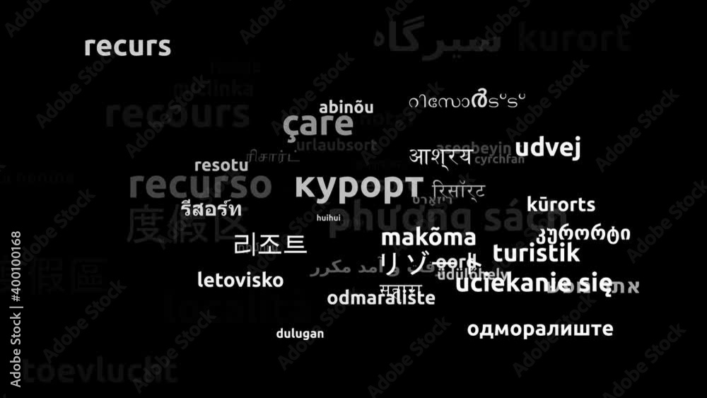 Resort Translated in 56 Worldwide Languages Endless Looping 3d Zooming Wordcloud Mask Resort Translated in 56 Worldwide Languages Endless Looping 3d Zooming Wordcloud Mask