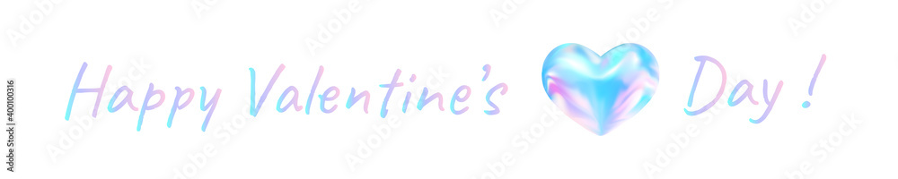 Happy Valentines day. Festive banner with a beautiful lettering and a delightful heart of neon blue-pink mix