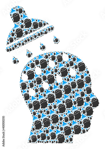 Fractal collage of brain washing. Flat vector brain washing mosaic is formed of randomized recursive brain washing elements.