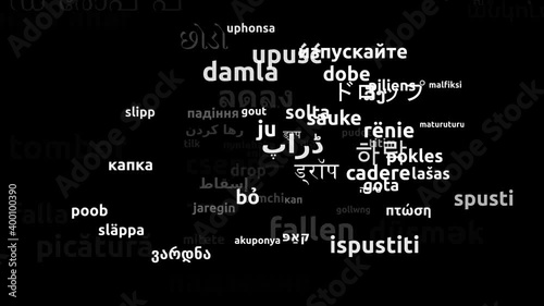 Drop Translated in 73 Worldwide Languages Endless Looping 3d Zooming Wordcloud Mask