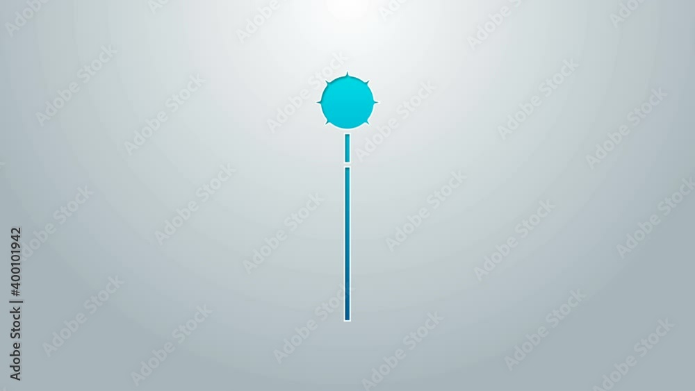 Blue line Medieval chained mace ball icon isolated on grey background. Medieval weapon. 4K Video motion graphic animation Blue line Medieval chained mace ball icon isolated on grey background. Medieval weapon. 4K Video motion graphic animation