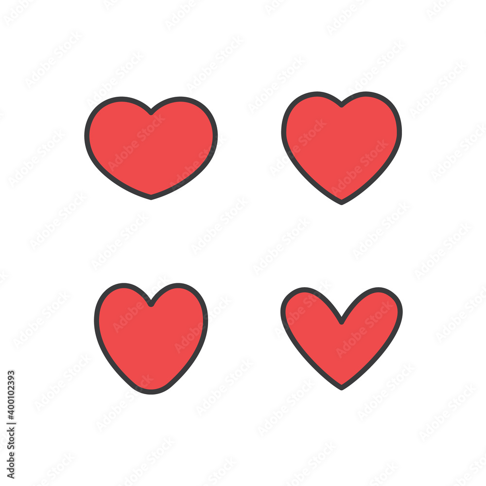 Heart icons collection. Vector designs in shape of hearts. Love , care and valentine's day symbol.