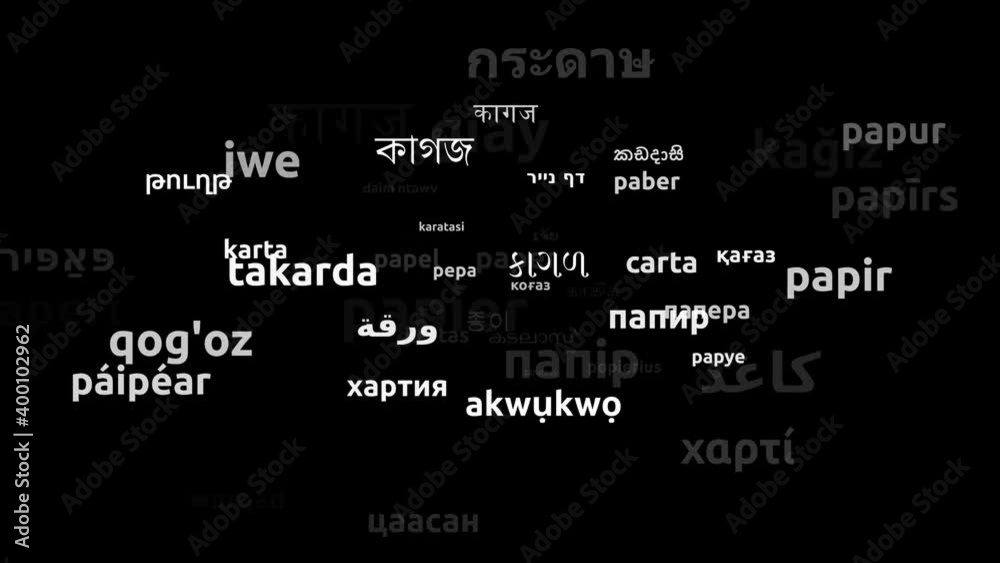 Paper Translated in 62 Worldwide Languages Endless Looping 3d Zooming Wordcloud Mask Paper Translated in 62 Worldwide Languages Endless Looping 3d Zooming Wordcloud Mask