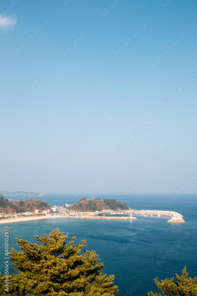 Jukdo beach panorama view from Jukdo mountain observatory in Yangyang, Korea
