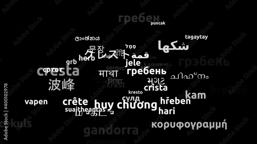 Crest Translated in 62 Worldwide Languages Endless Looping 3d Zooming Wordcloud Mask Crest Translated in 62 Worldwide Languages Endless Looping 3d Zooming Wordcloud Mask