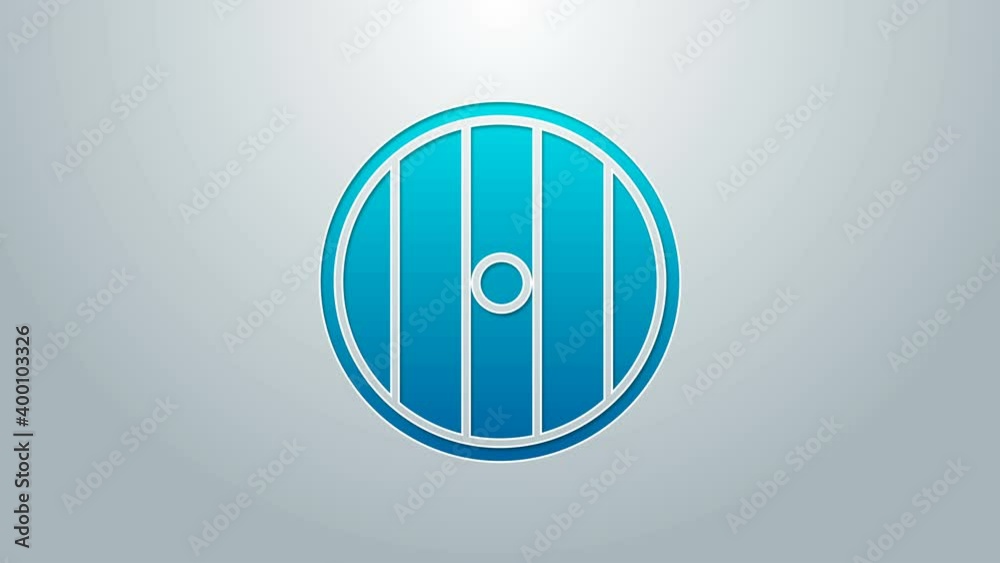 Blue line Round wooden shield icon isolated on grey background. Security, safety, protection, privacy, guard concept. 4K Video motion graphic animation Blue line Round wooden shield icon isolated on grey background. Security, safety, protection, privacy, guard concept. 4K Video motion graphic animation