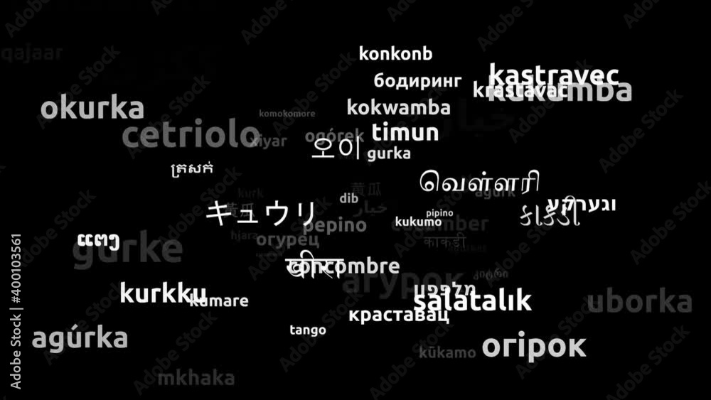 Cucumber Translated in 62 Worldwide Languages Endless Looping 3d Zooming Wordcloud Mask Cucumber Translated in 62 Worldwide Languages Endless Looping 3d Zooming Wordcloud Mask