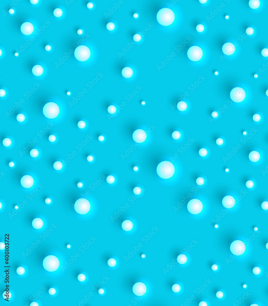 White balls on blue background. Geometric Seamless Pattern. Texture with white round spheres. Design Template for packaging, cards, holiday decoration, textile, wallpaper, interior White balls on blue background. Geometric Seamless Pattern. Texture with white round spheres. Design Template for packaging, cards, holiday decoration, textile, wallpaper, interior