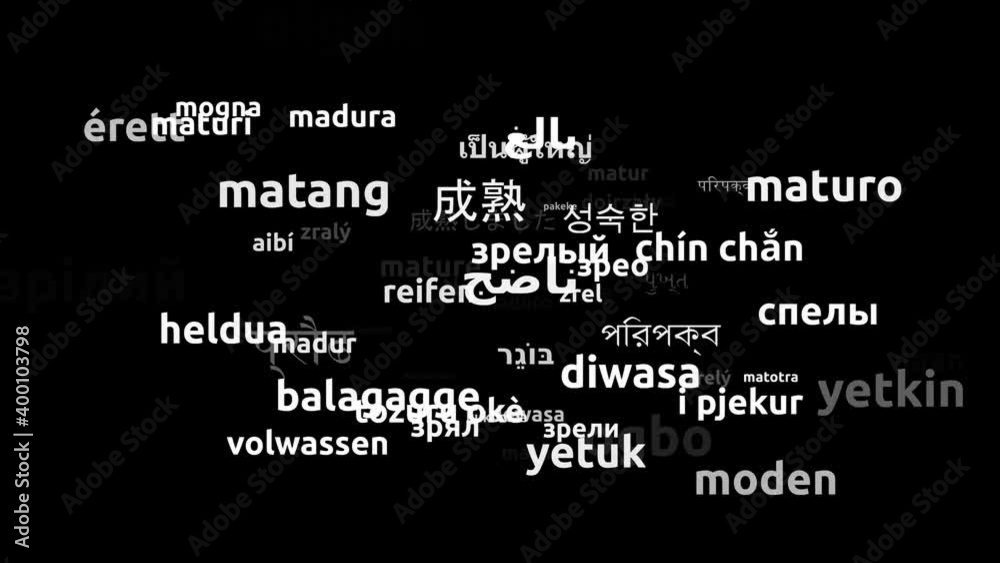 Mature Translated in 60 Worldwide Languages Endless Looping 3d Zooming Wordcloud Mask Mature Translated in 60 Worldwide Languages Endless Looping 3d Zooming Wordcloud Mask