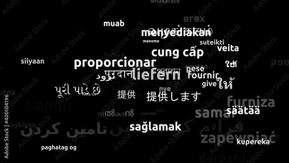 Provide Translated in 58 Worldwide Languages Endless Looping 3d Zooming Wordcloud Mask
