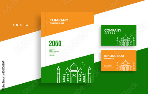 India annual report book cover and minimal business card design photo
