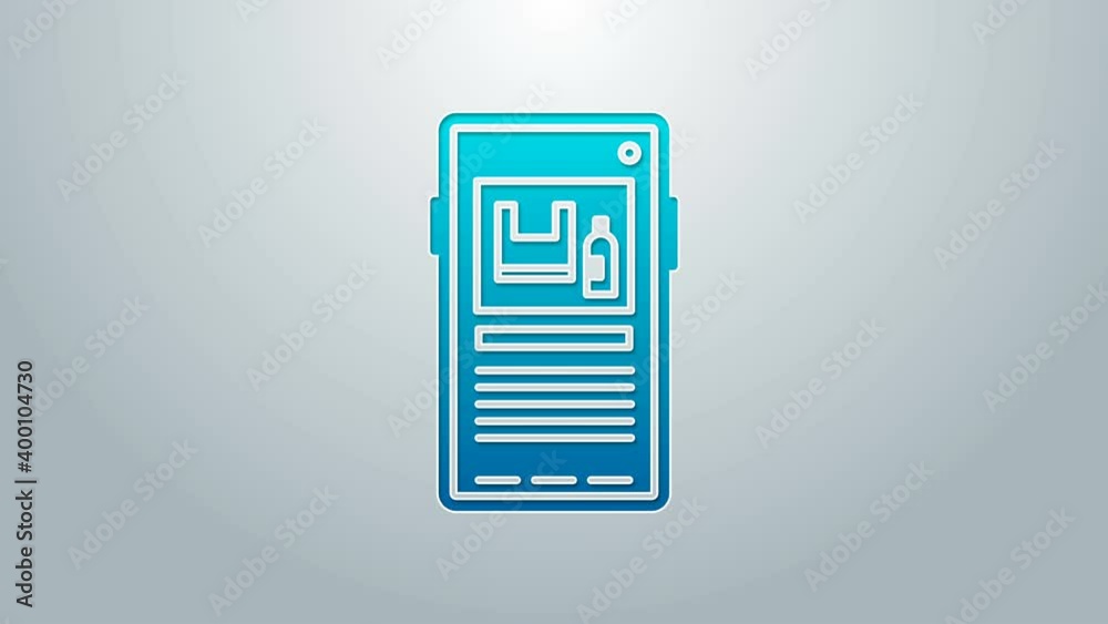 Blue line Stop plastic pollution icon isolated on grey background. Ecological poster. 4K Video motion graphic animation