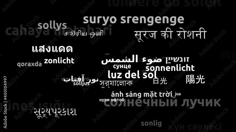 Sunlight Translated in 44 Worldwide Languages Endless Looping 3d Zooming Wordcloud Mask Sunlight Translated in 44 Worldwide Languages Endless Looping 3d Zooming Wordcloud Mask