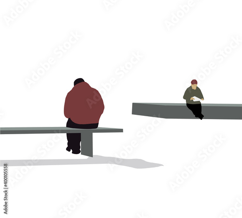 Social distancing Coronavirus COVID-19 pandemic, new normal people keep distance away in public concept, people sitting keep distance away in public park.