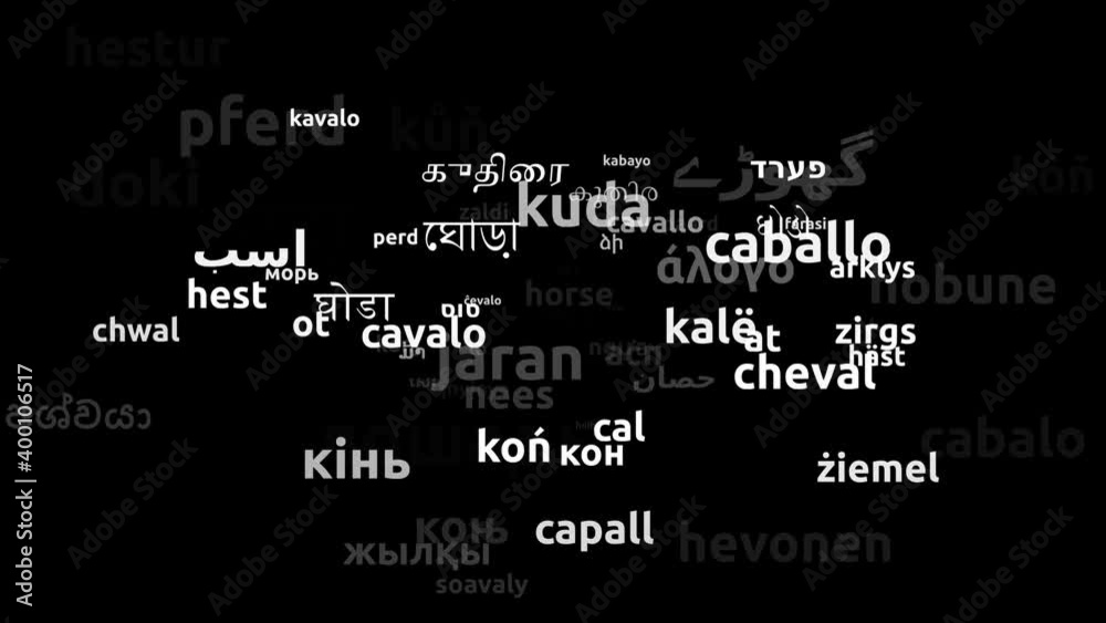 Horse Translated in 74 Worldwide Languages Endless Looping 3d Zooming Wordcloud Mask Horse Translated in 74 Worldwide Languages Endless Looping 3d Zooming Wordcloud Mask