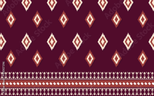 Seamless pattern Tribal Art Ikat  in traditional classic red and yellow colors. Design forbackground,carpet,wallpaper,clothing,Batik,fabric,Vector illustration.embroidery style.