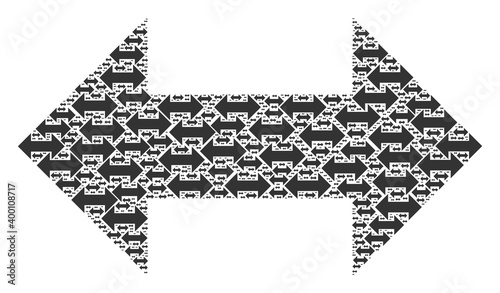 Recursive composition of horizontal exchange arrows. Flat vector horizontal exchange arrows composition is made of repeating recursive horizontal exchange arrows pictograms.