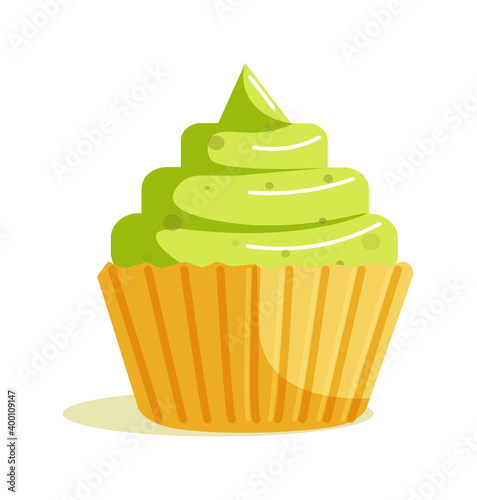 Matcha green tea cupcake muffin dessert isolated on white