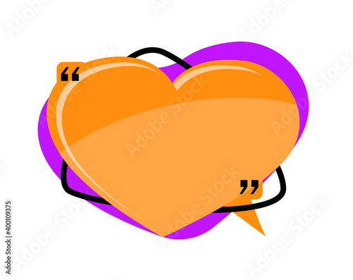 Quote remark, mention quotation frame heart shape on white