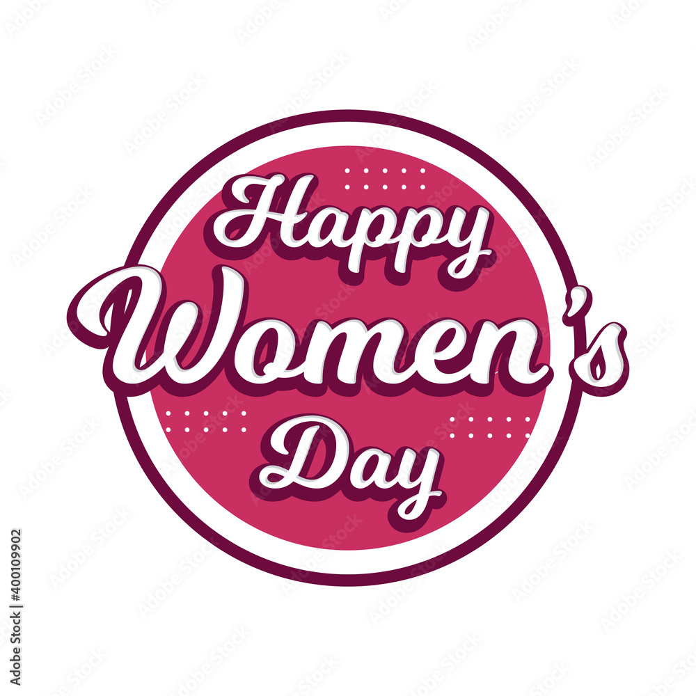 Happy women's day logo design with pink rounded shape Happy women's day logo design with pink rounded shape