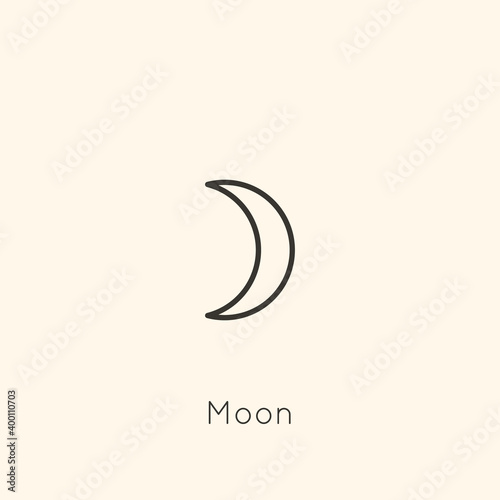 Moon Planet Symbol in Minimal Liner Trendy Style. Vector Astrological Sign for Logo, Tattoo, Calendar , Horoscope.