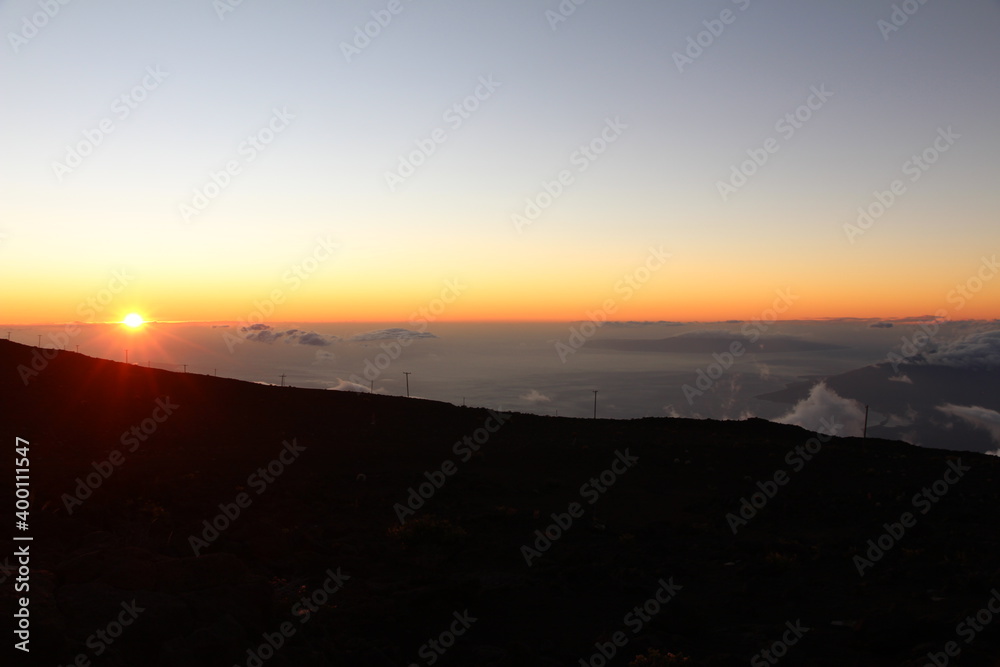 Sunset over Haleakala and Maui