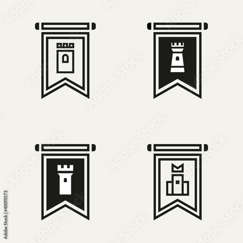set of castle flag line art logo template vector illustration design